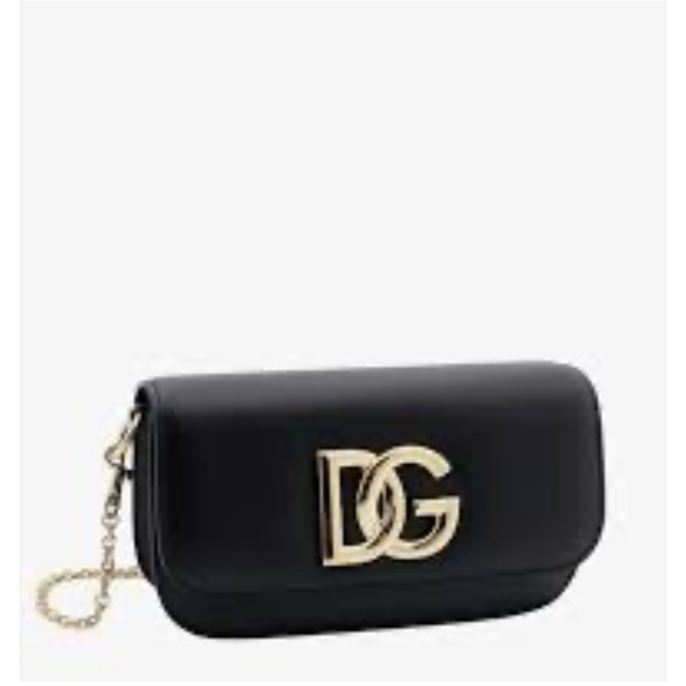 Dolce & Gabbana women's black leather shoulder bag DG logo detachable chain